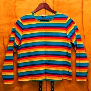 LUCY & YAK Rey Long Sleeve Tee - Organic Cotton - Rainbow Stripe NWT